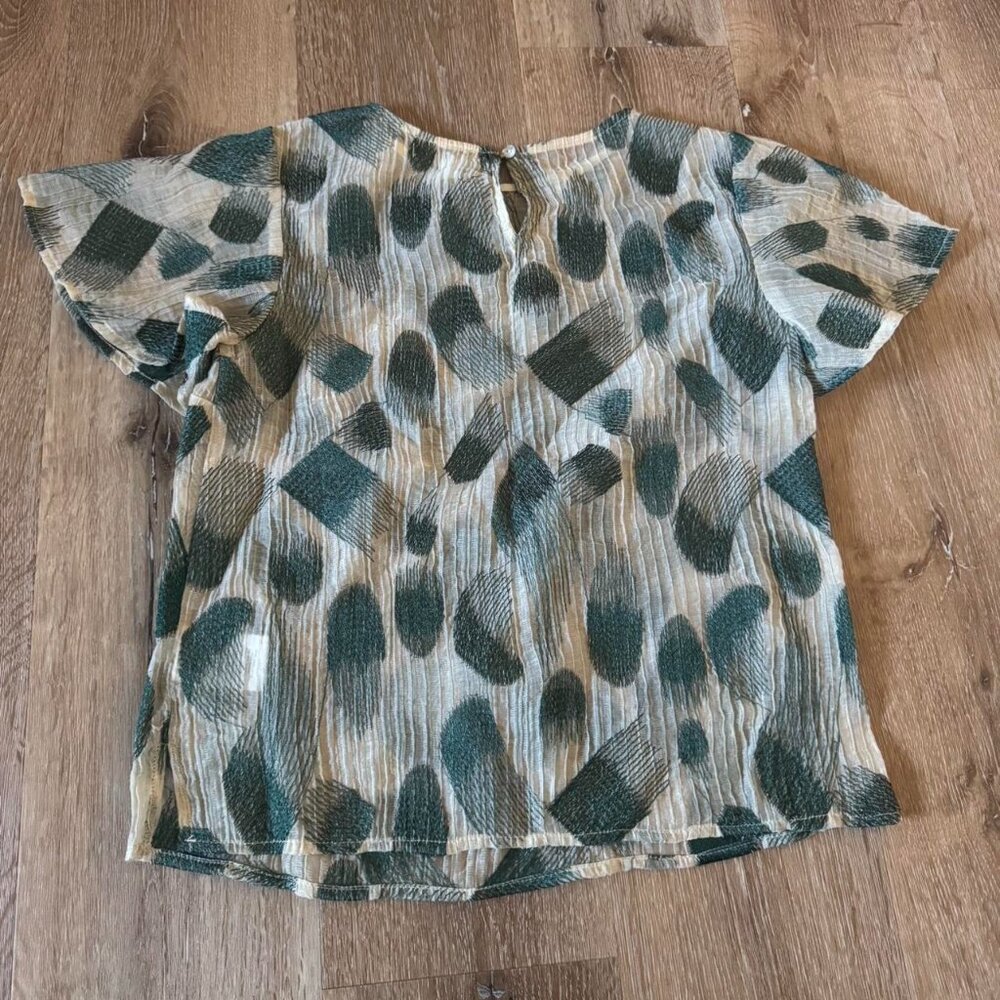 Eri + Ali Anthropologie Green Embroidered abstract Paint Stroke Blouse XS - Picture 2 of 3